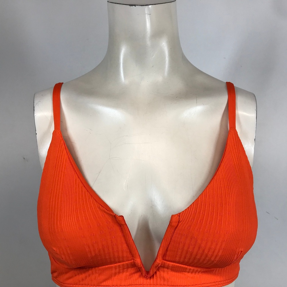 L*Space Monica Wise Orange Ribbed V-Notch SIREN Bikini Top D Cup New - Picture 2 of 10